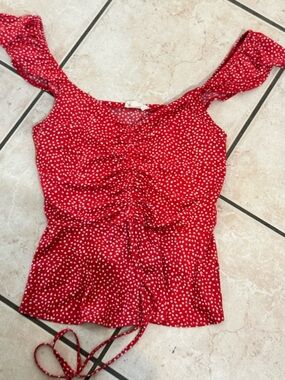 Meraki Red with white polka dot tank top blouse